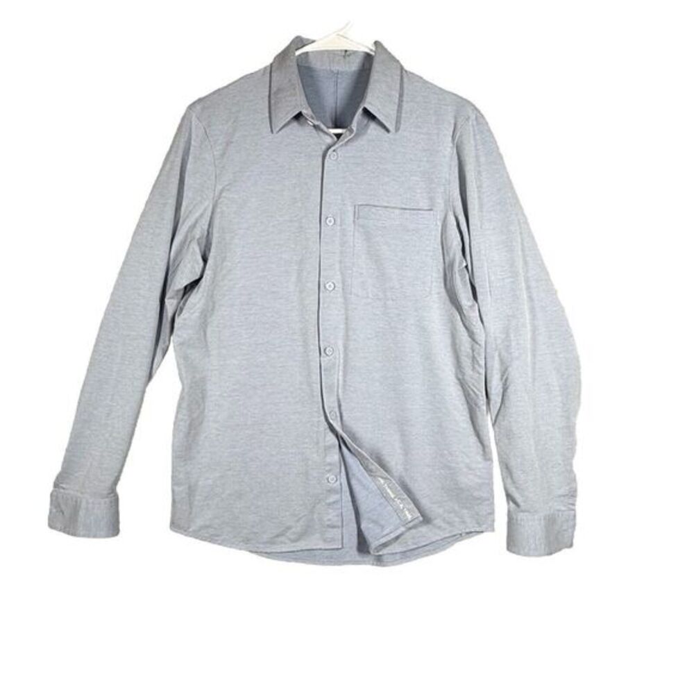 Lululemon Shirt Mens Blue Gray "One Thing‎ At A Time" Button Up Long Sleeve